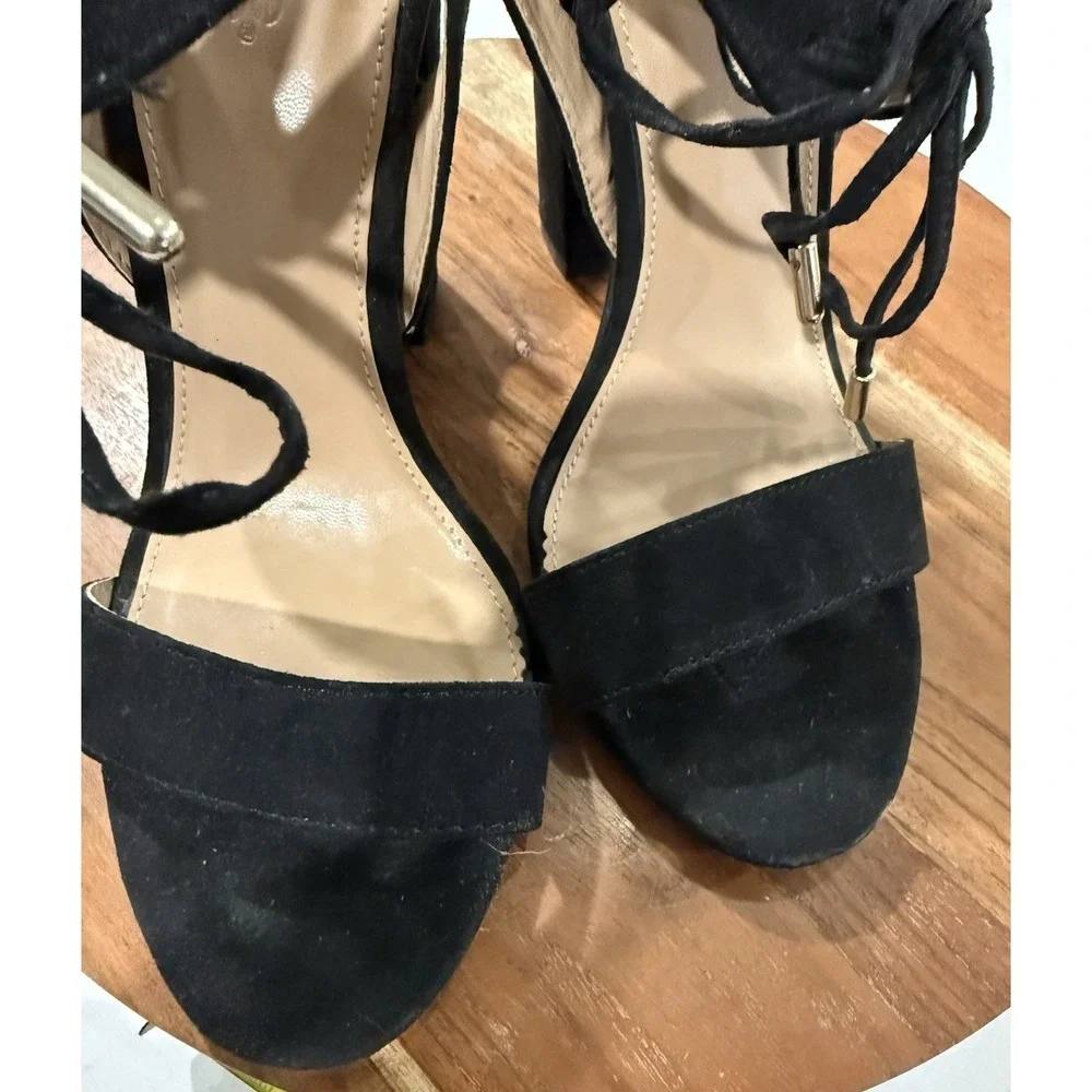 Charlotte Russe Jennie Black Suede Lace Up 4 inch Block Heels Size 7